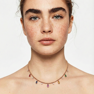 Natural Diamond and Gemstone Dangling Necklace