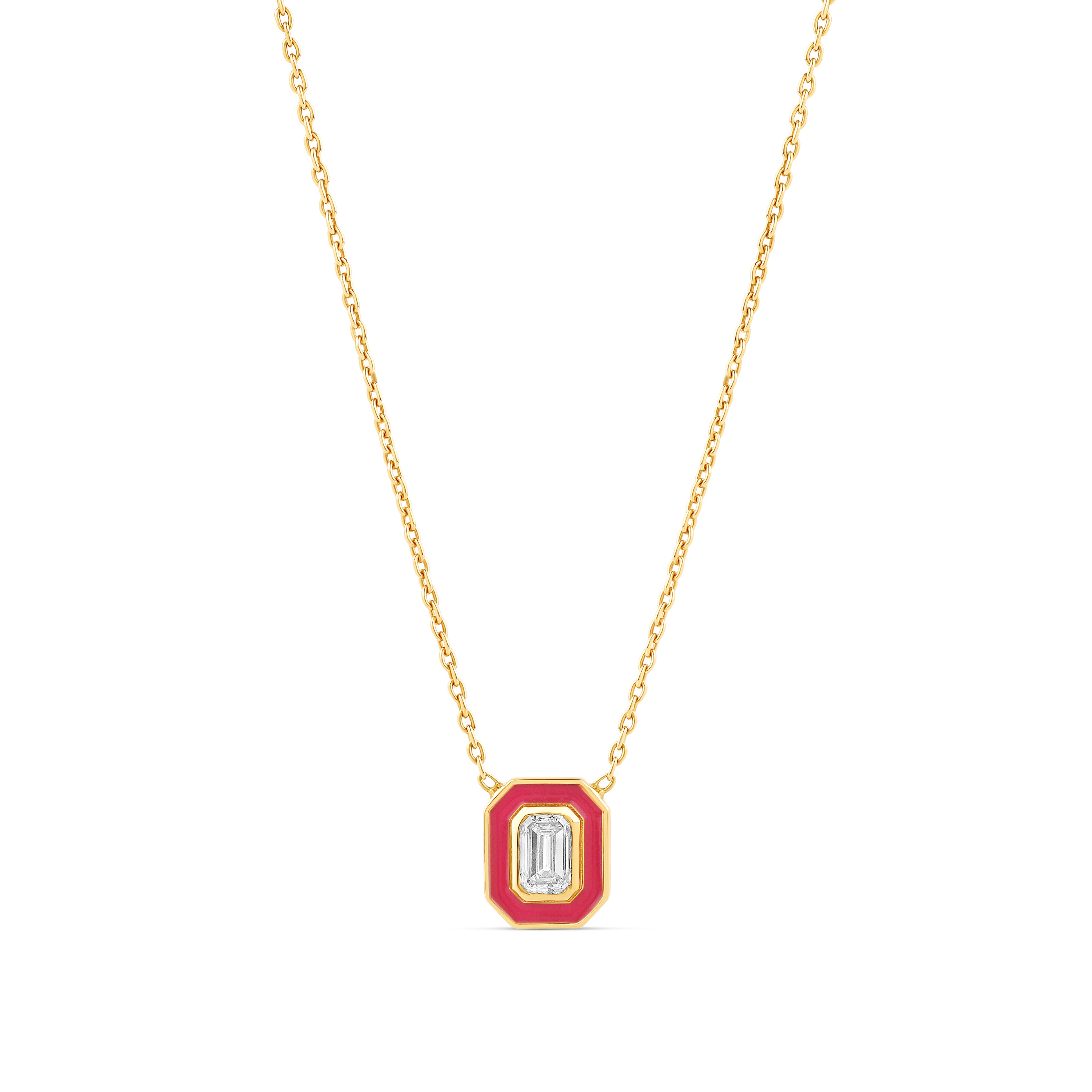 Mixed Shapes Enamel Diamond Pendant Necklace