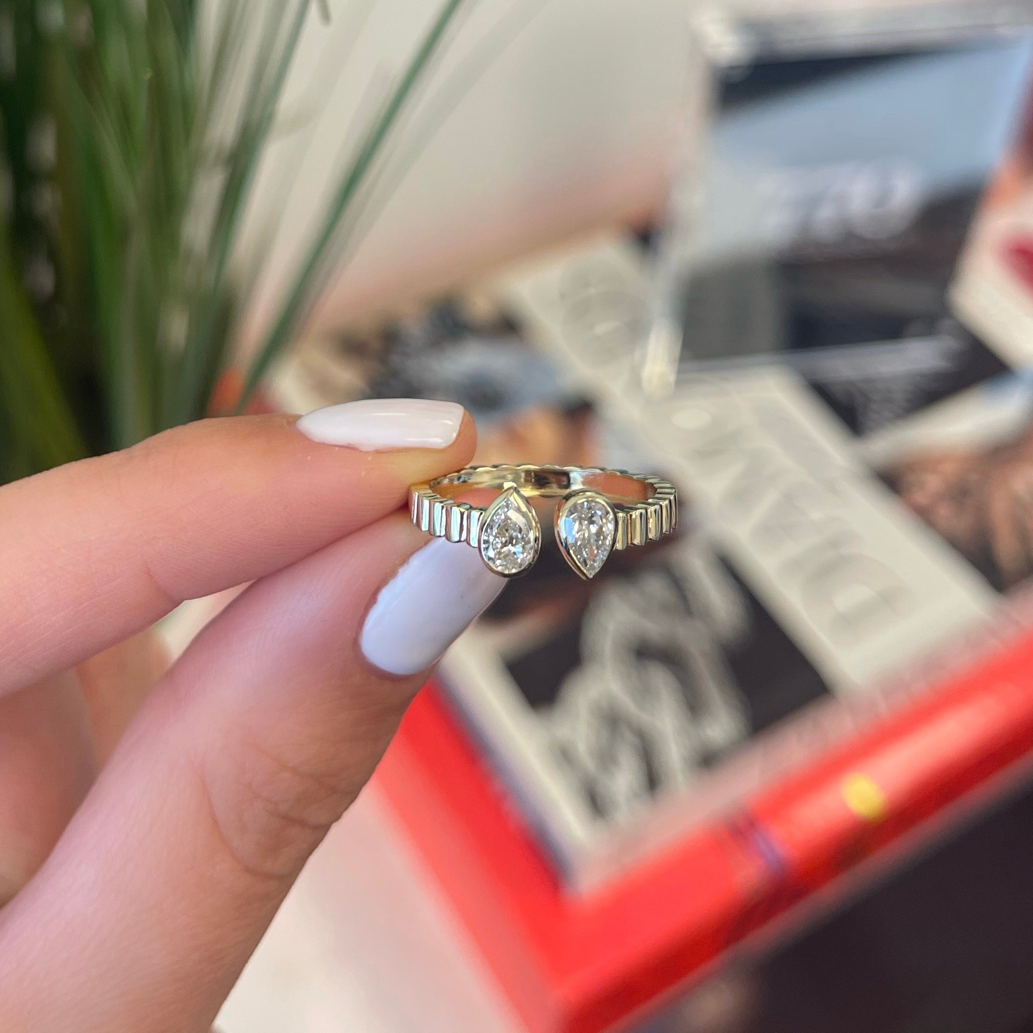 Multishape Diamond Bezels Statement Fluted Cuff Ring