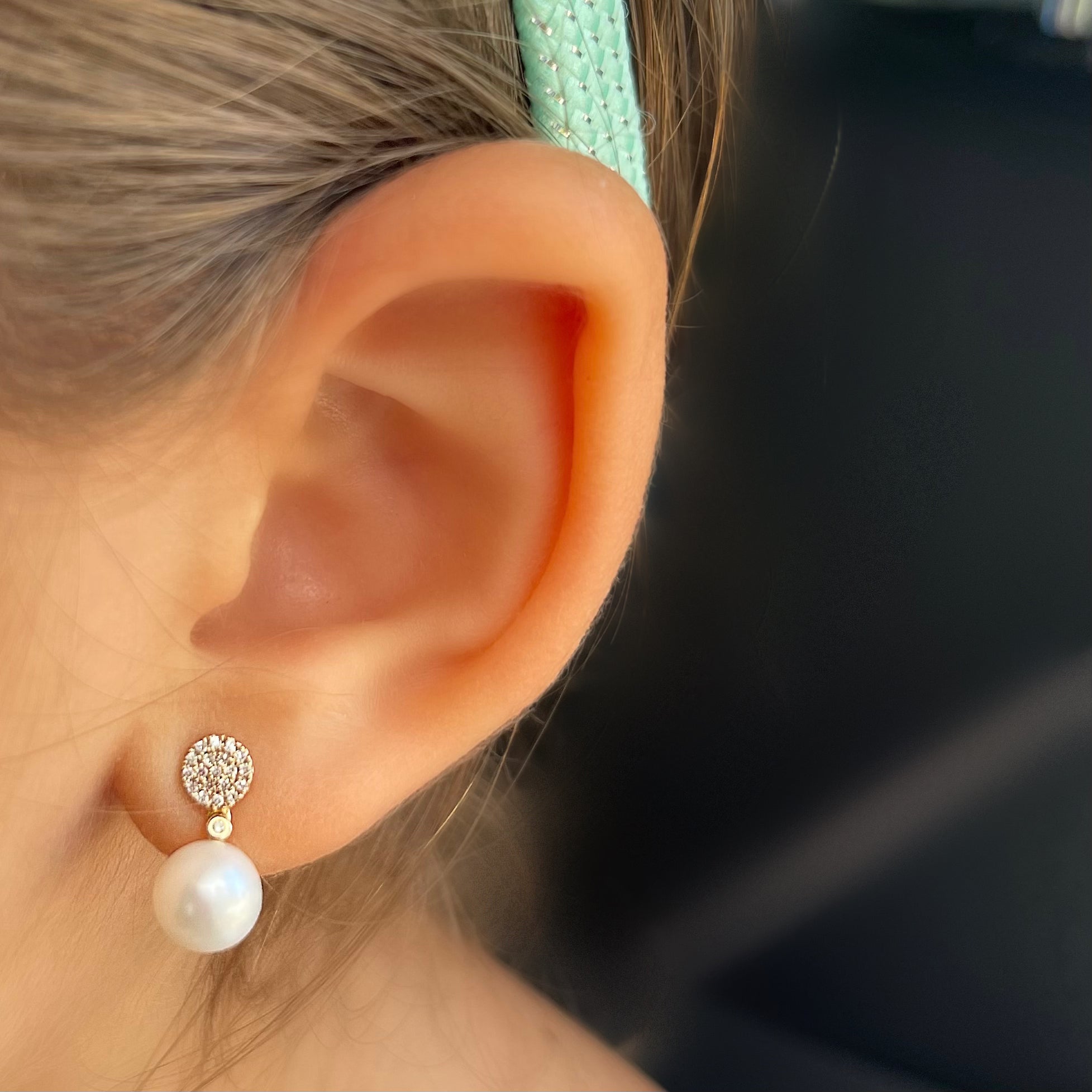 Pearl Disc Pave Earrings