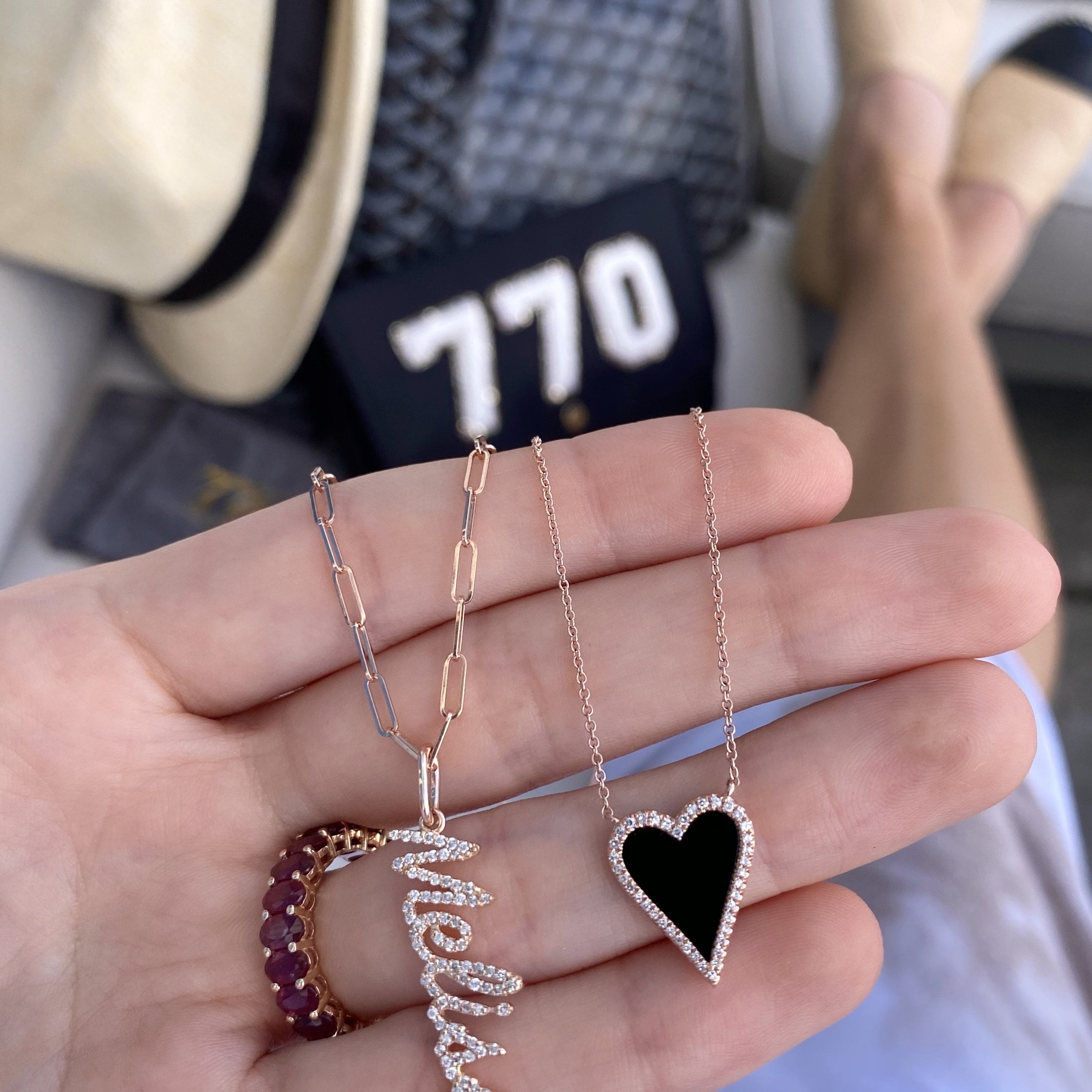 - Elongated Black Onyx Heart Gemstone Necklaces -