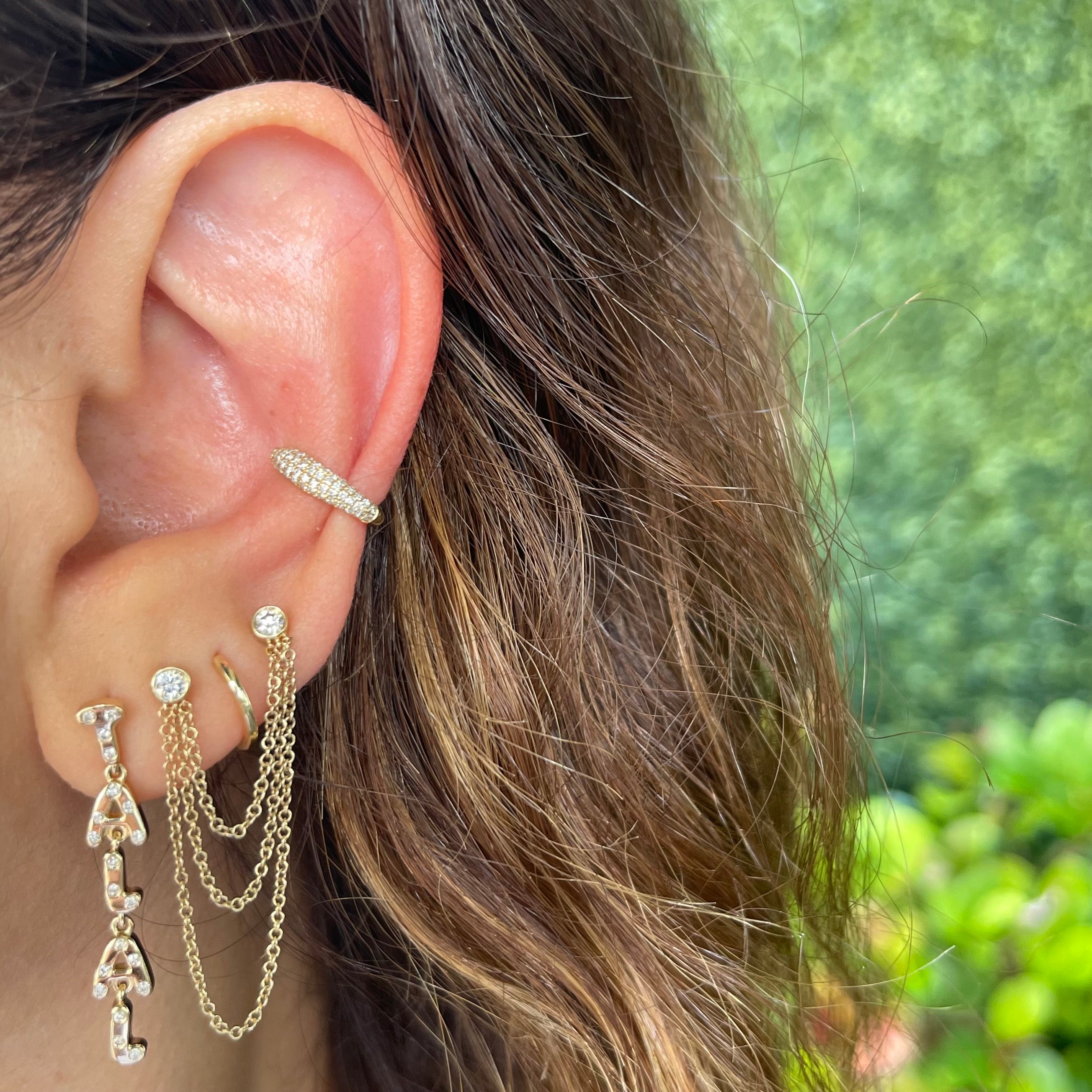 Bezel Diamond Triple Chain Earring