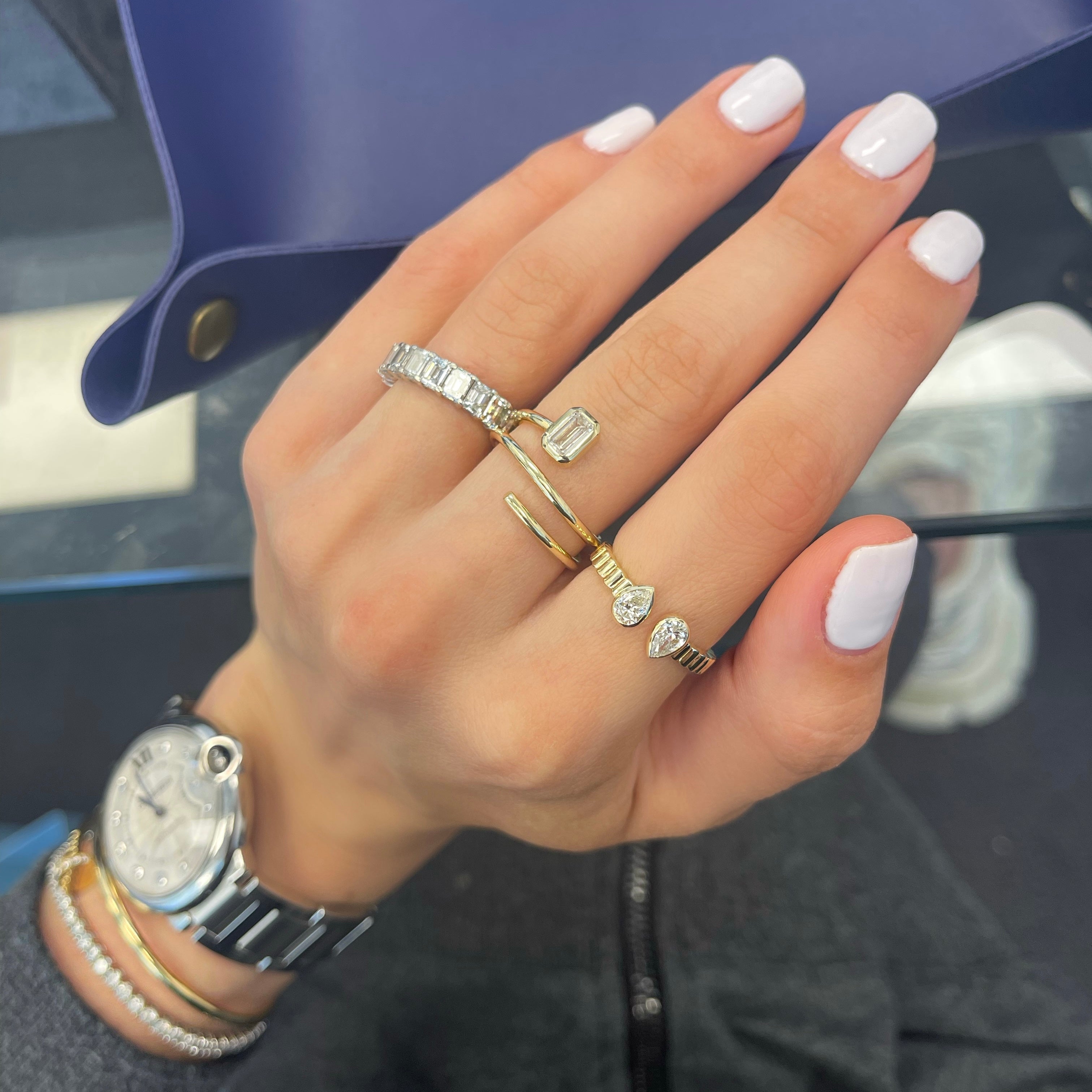 Multishape Diamond Bezels Fluted Cuff Ring