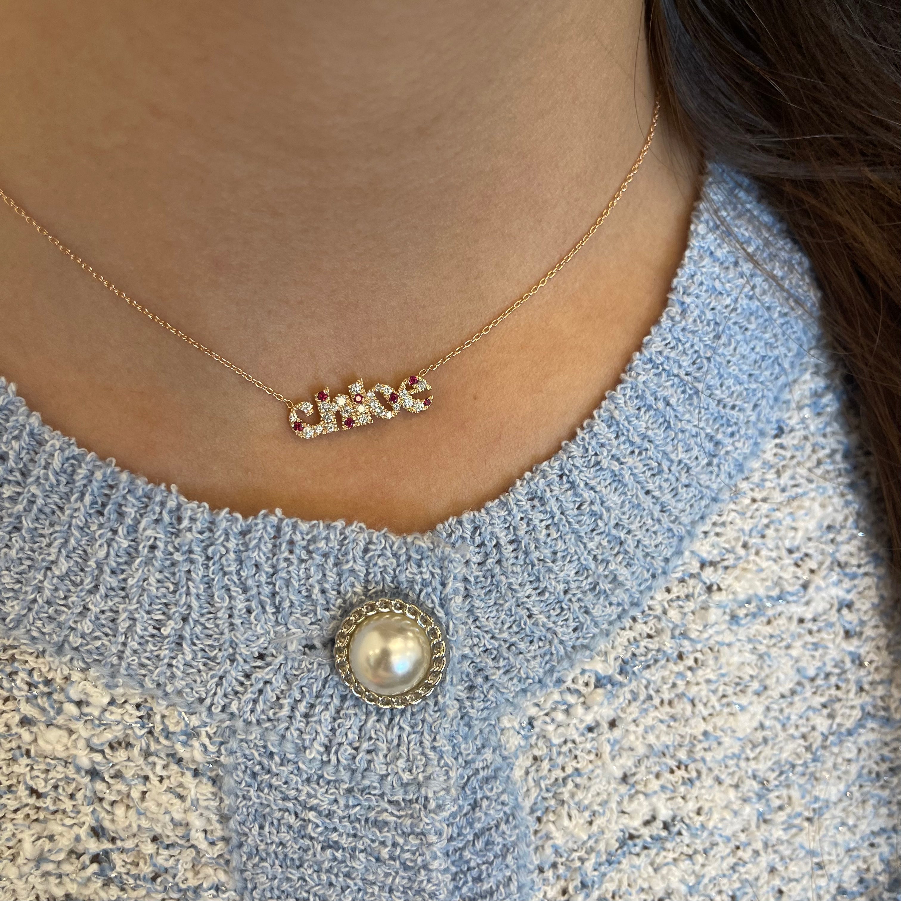 Diamond & Birthstone Pave Custom Name Necklace