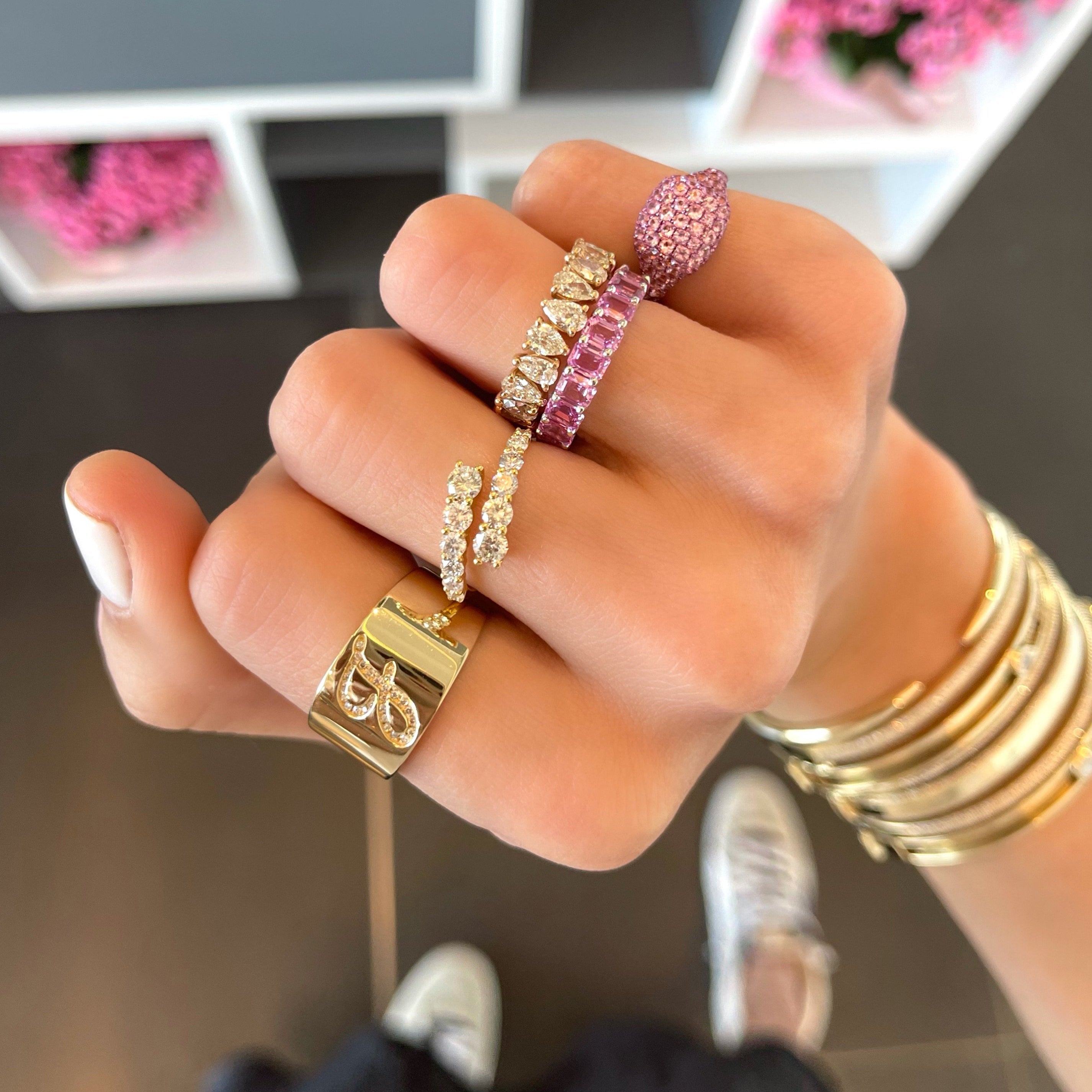 - Gemstone Pave Signet Ring -