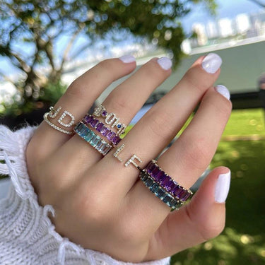 14k Gold Gemstone Blue Ombre Eternity Ring - Sample