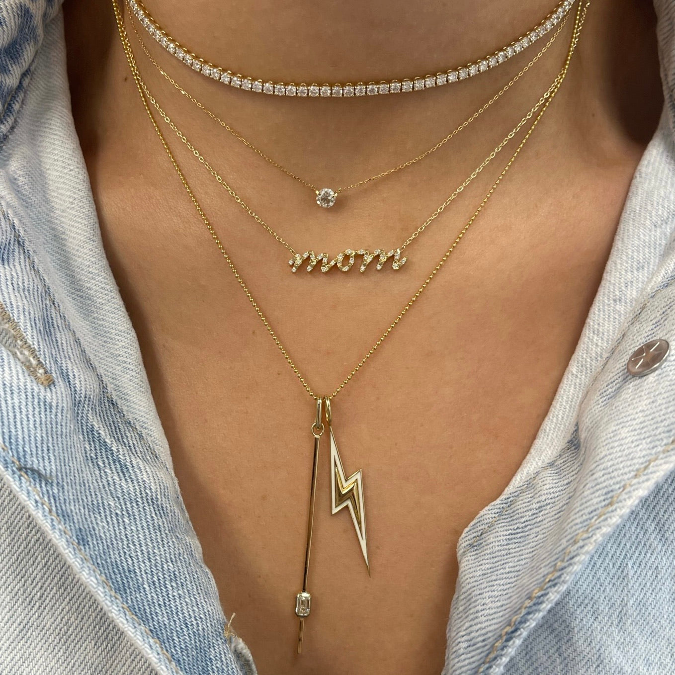 Diamond & Stud Pave Custom Name Necklace