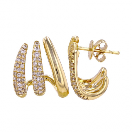 Triple Solid/Diamond Cage Lobe Stud Earrings