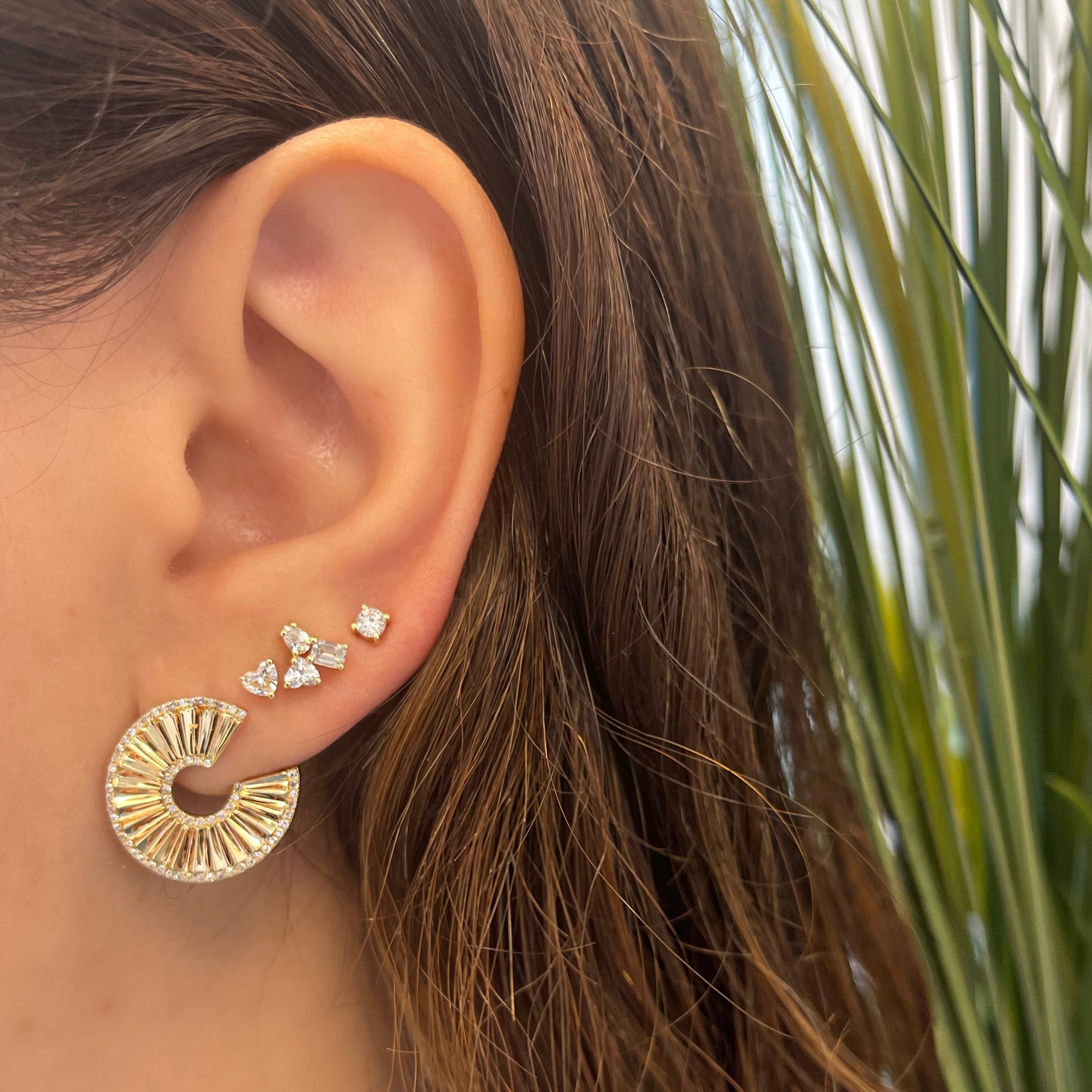 Fluted Diamond Round Statement Earrings