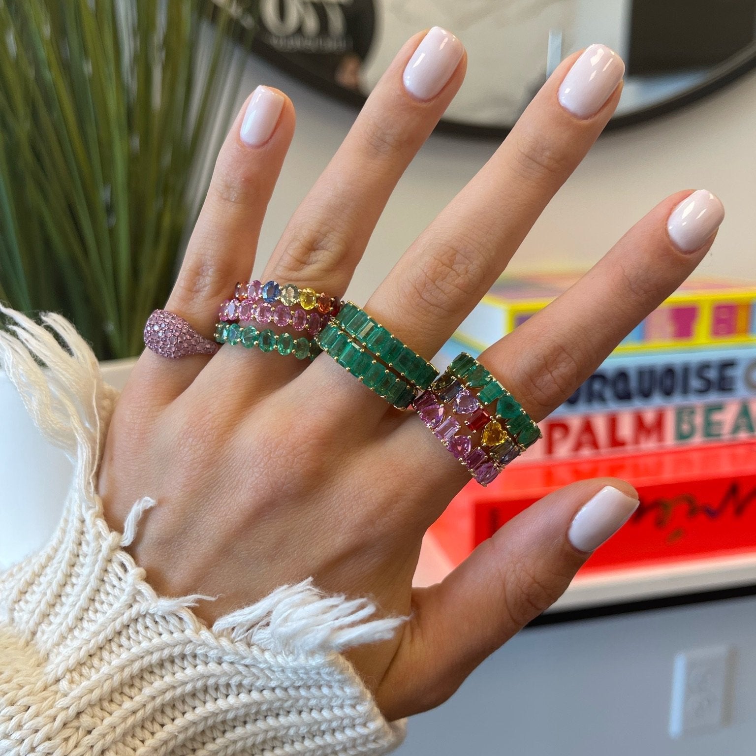 - Gemstone Pave Signet Ring -