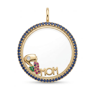 Blue Sapphire Large Glass Charm Locket with Charms
