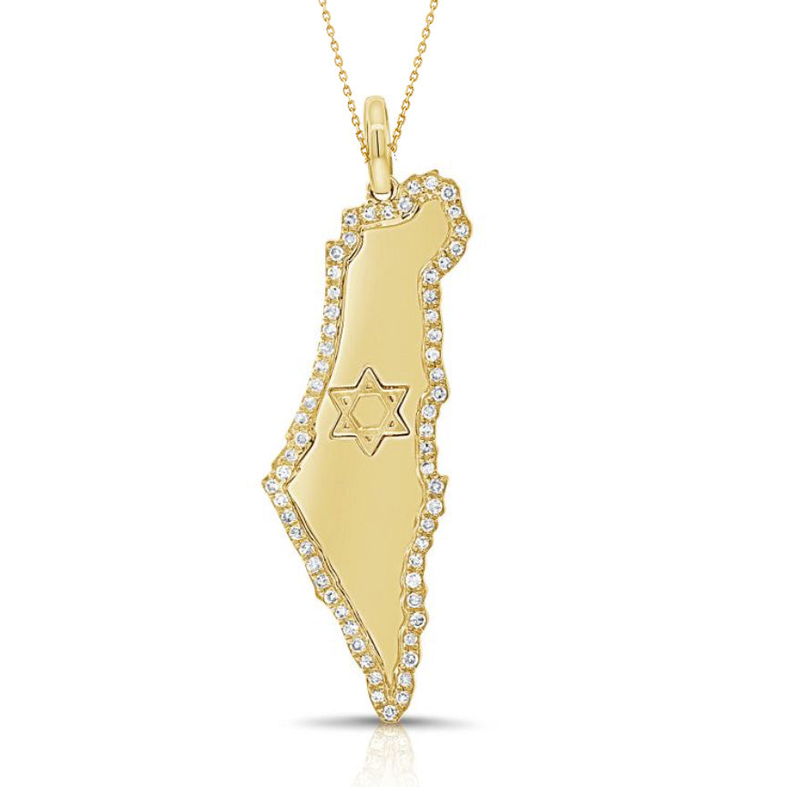 Israel Diamond Border Map with chain - YG