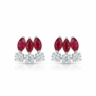 Natural Ruby and Diamonds Leaf Studs