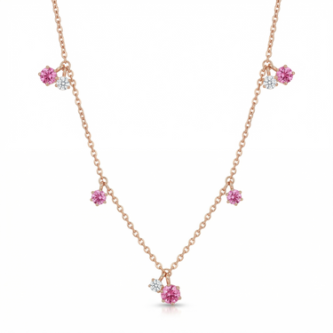 Rose Gold Pink Sapphire and Natural Diamond Necklace