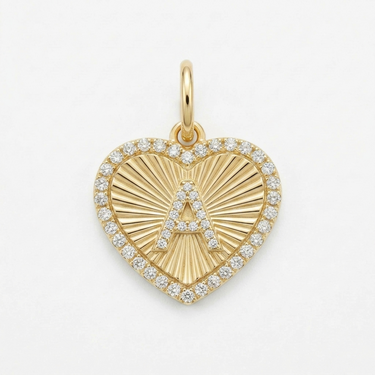 Diamond Initial Fluted Heart Charm