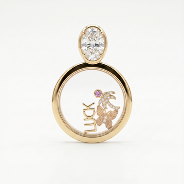 Oval Lab Diamond Glass Charm Locket with Charms
