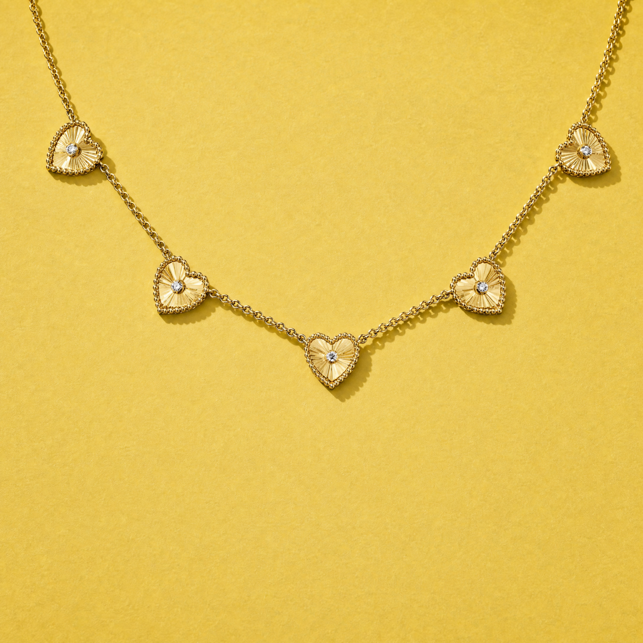 Fluted Hearts Station Necklace
