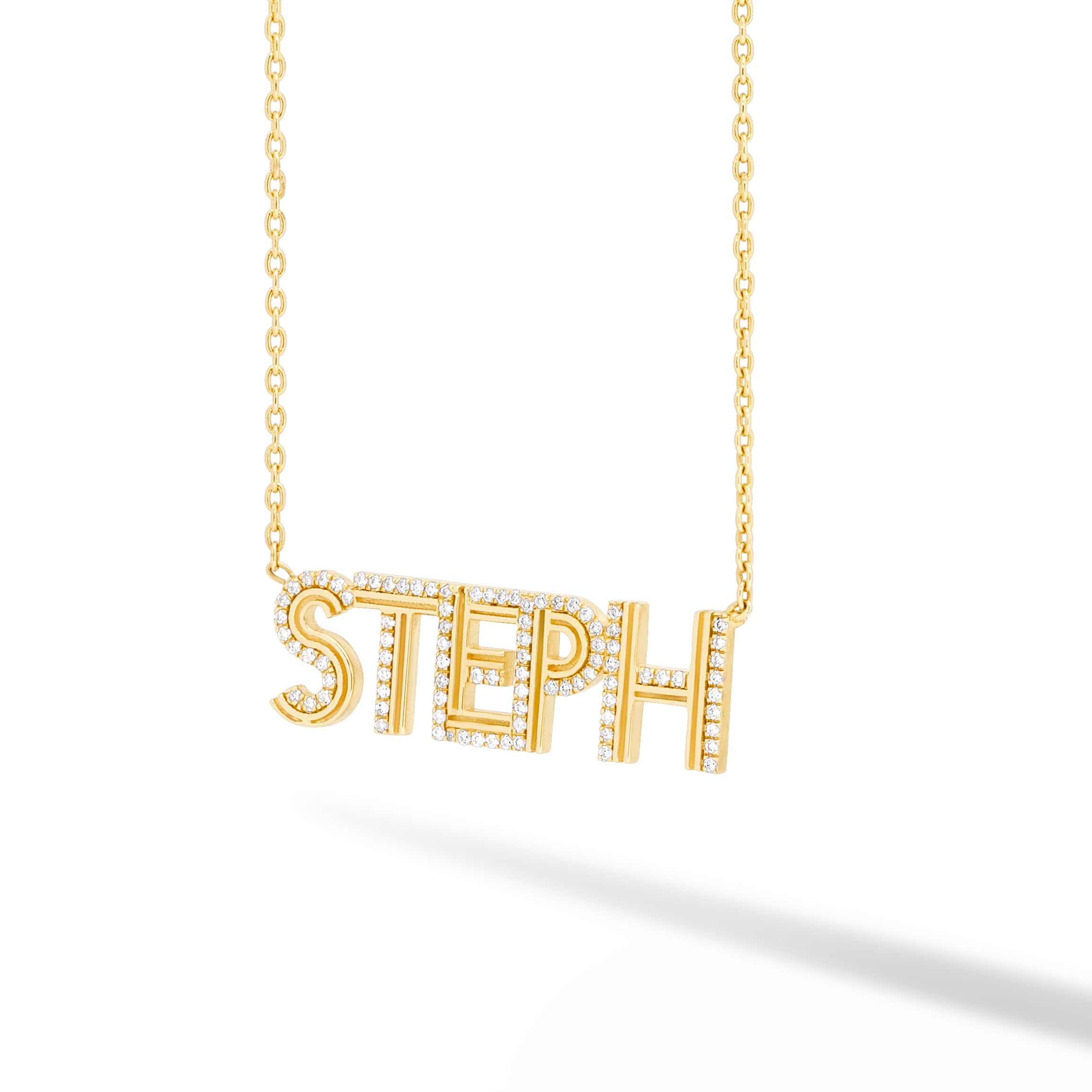 Fluted Finish + Diamond Detail Name Necklace