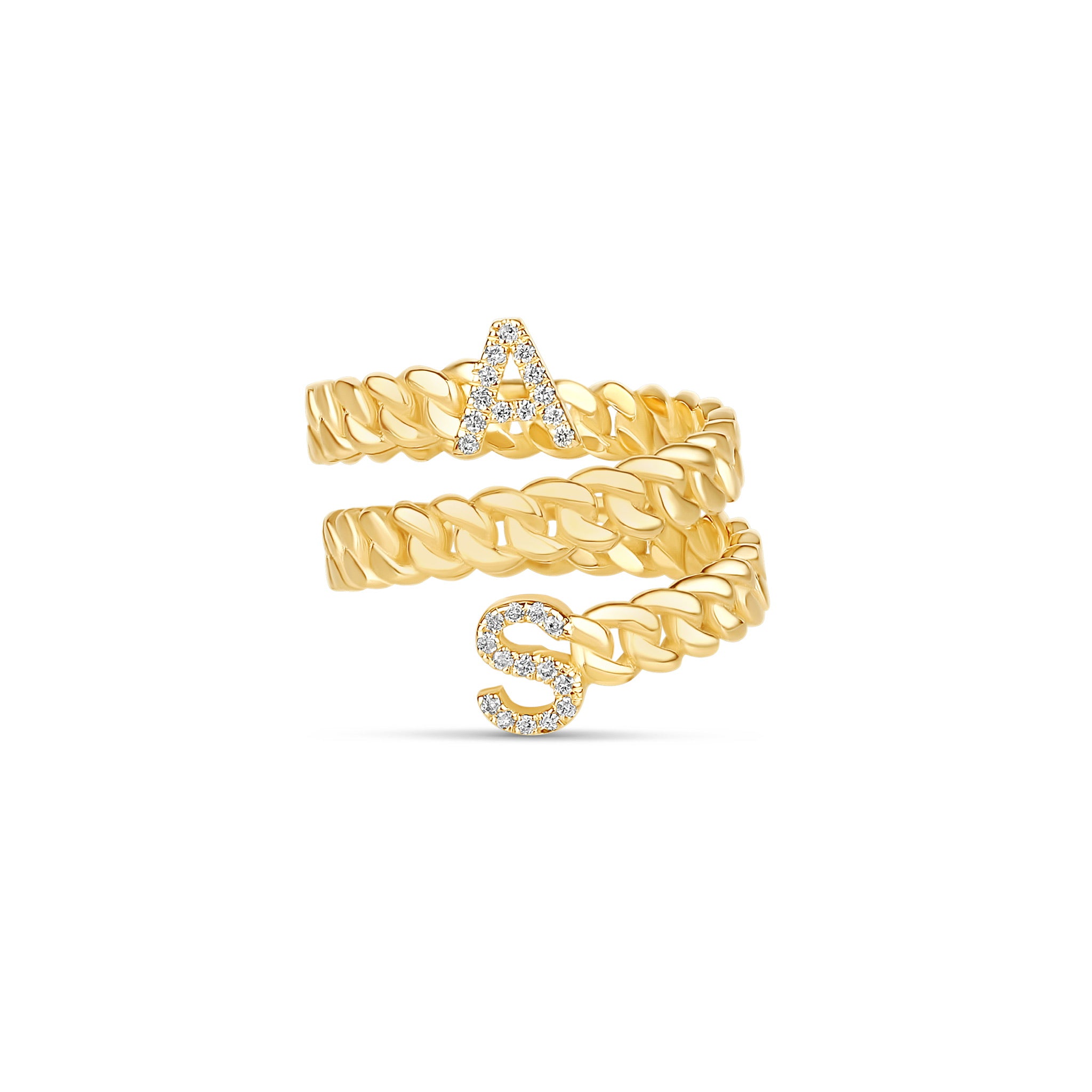 Cuban Spiral Diamond Initials Ring