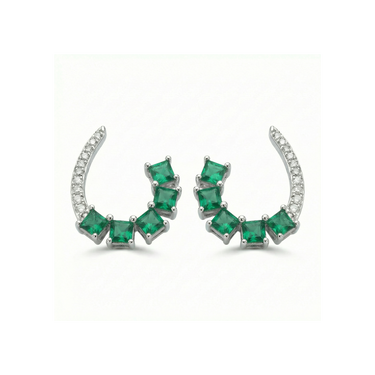 Natural Emerald and diamond U Shape Studs