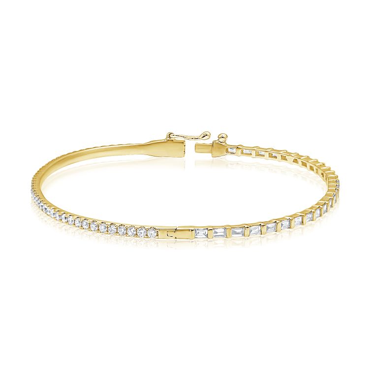 Baguette and Pave Double Sided Diamond Tennis Bangle