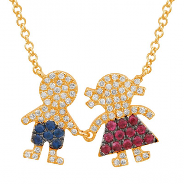 Boy Girl Gemstone Diamond Charm Necklace 770 Fine Jewelry