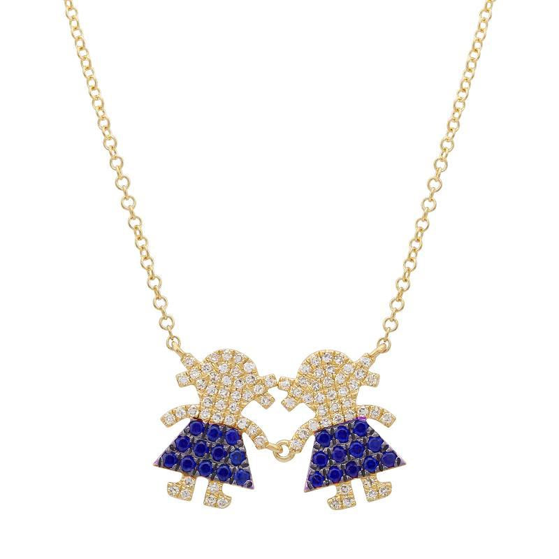 Sapphire Two Girls Diamond Charms Necklace
