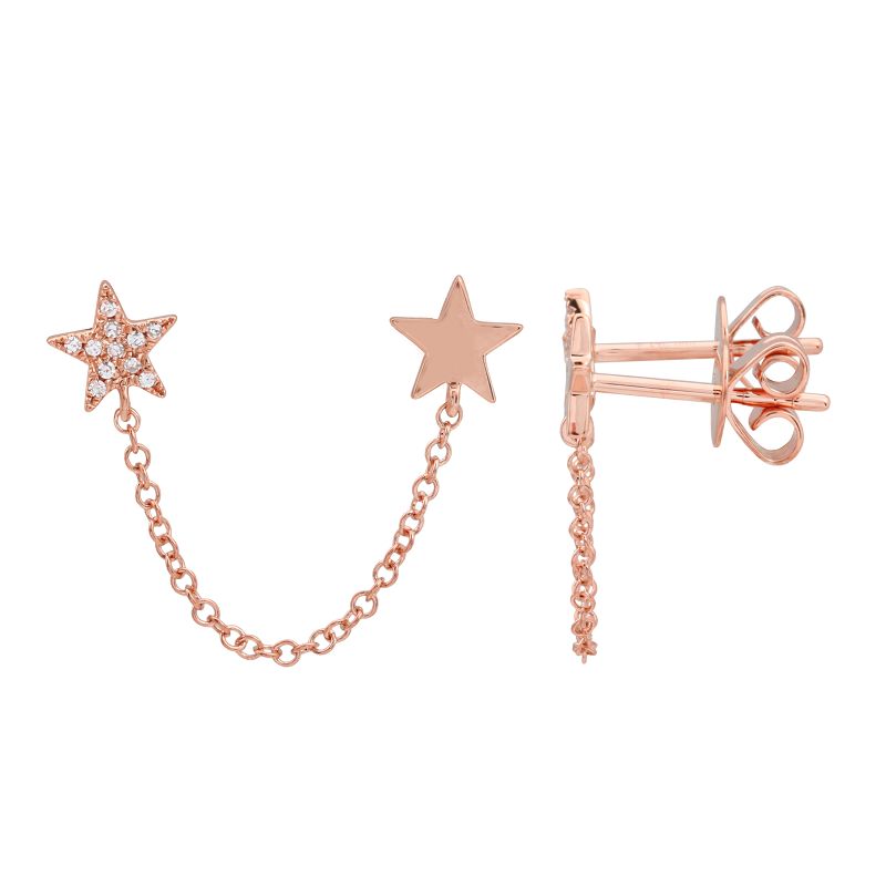 Double Star Pave Chain Earring (Single)