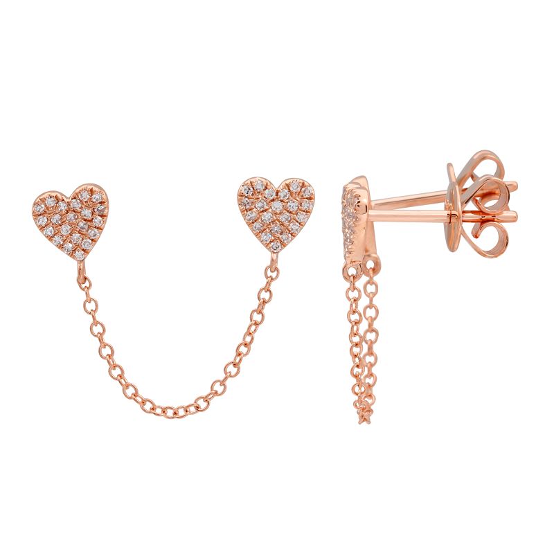 Double Heart Pave Chain Earring (Single)