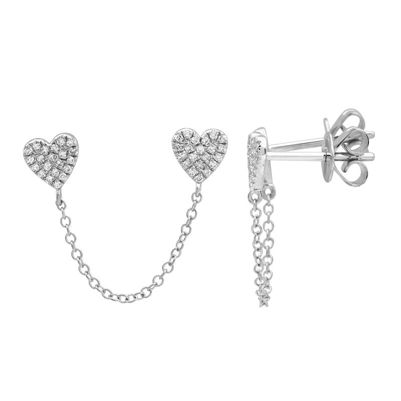 Double Heart Pave Chain Earring (Single)