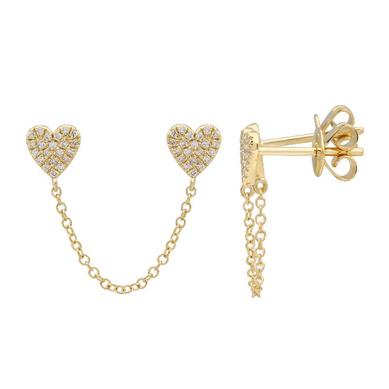 Double Heart Pave Chain Earring (Single)