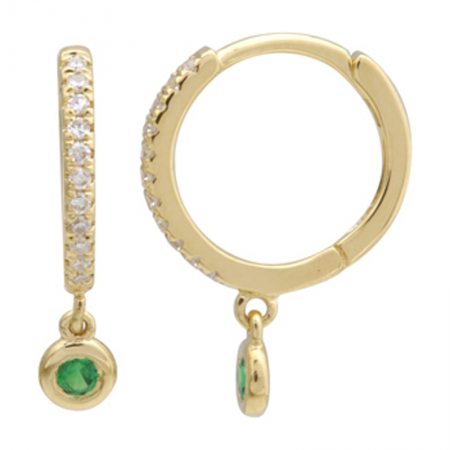 Diamond Huggie with Dangling Gemstone Bezel