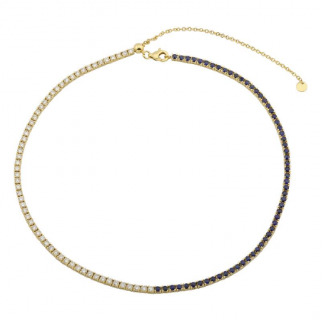 Half Diamond Half Gemstones Adjustable Tennis Necklace