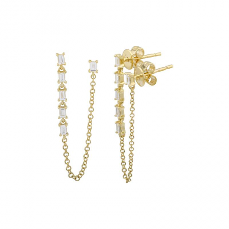 Double Baguette + Pave Chain Earring