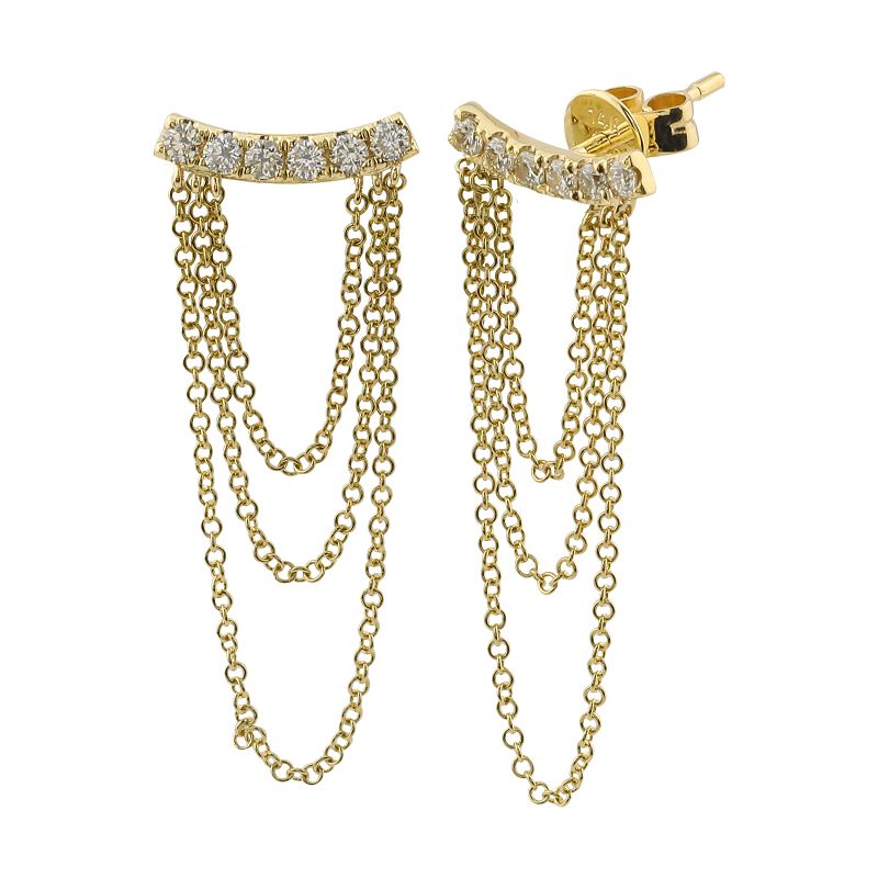 Diamond Bar Triple Chain Stud Earrings