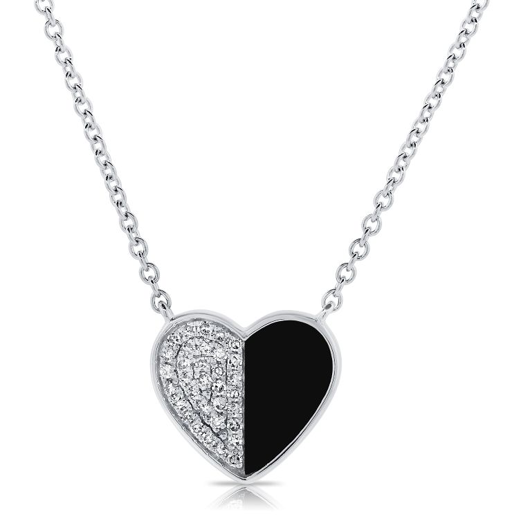 Half Diamond Half Onyx Heart Necklace