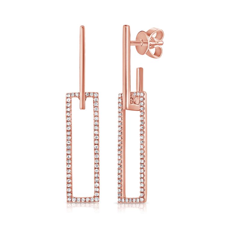 Square Link Diamond Drop Earrings