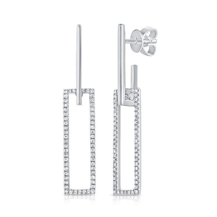 Square Link Diamond Drop Earrings