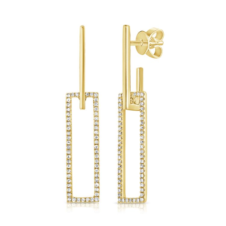 Square Link Diamond Drop Earrings
