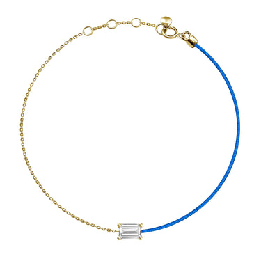 Bezel Set Diamond Bracelet, Cobalt Blue Silk Cord, 14K Yellow Gold Vermeil