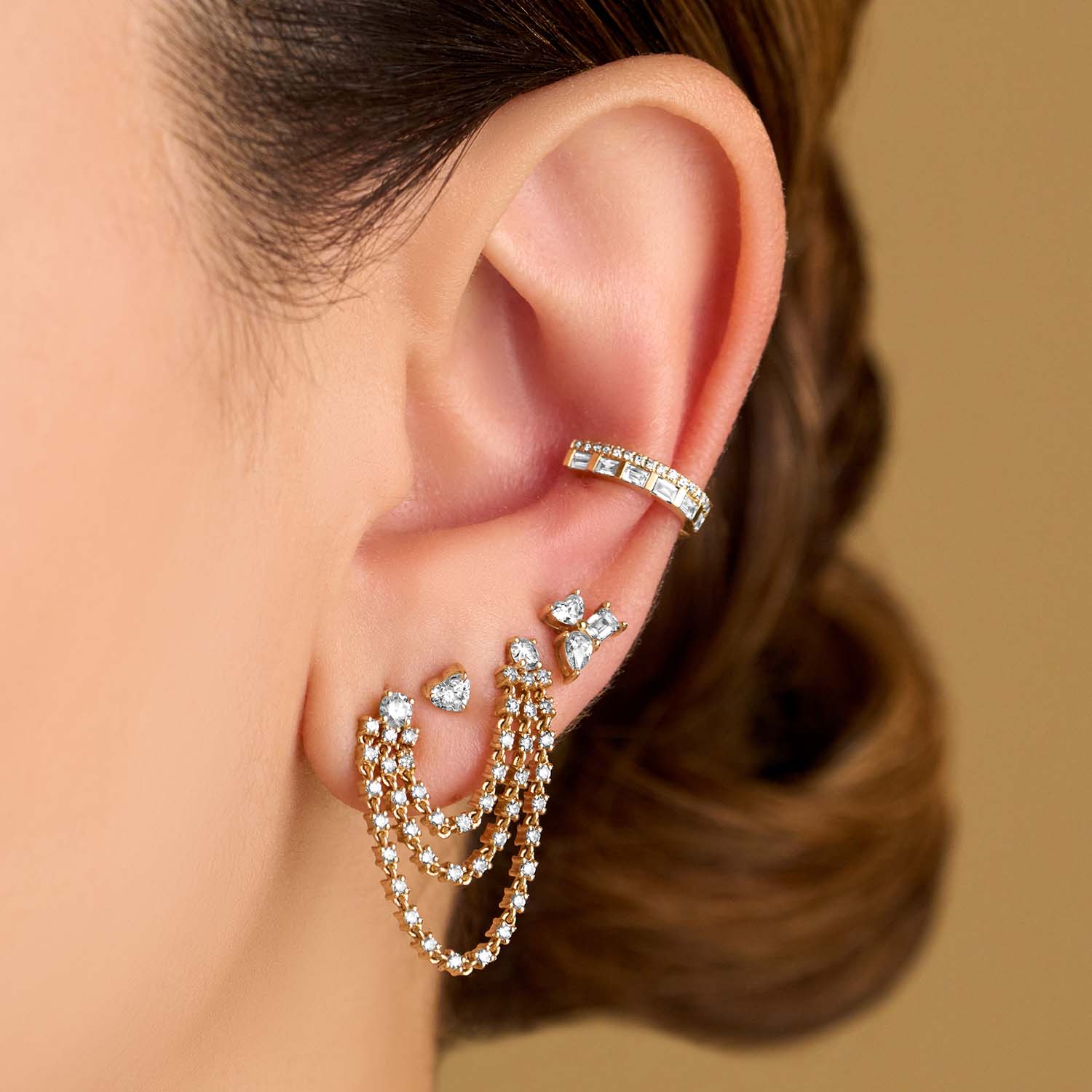 Double Stud Statement Diamond Drop Link Earrings