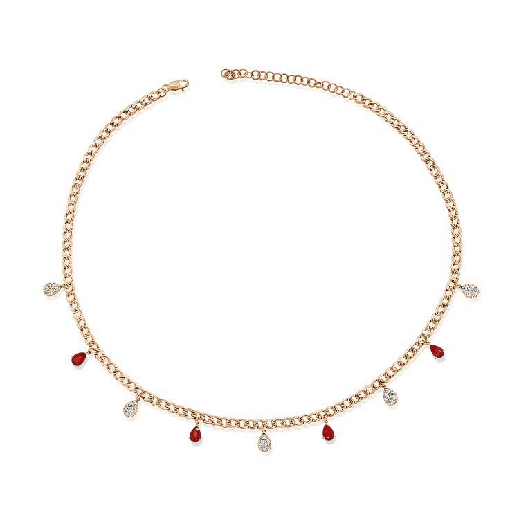 Segment Ruby/Diamonds Cuban Link Necklace