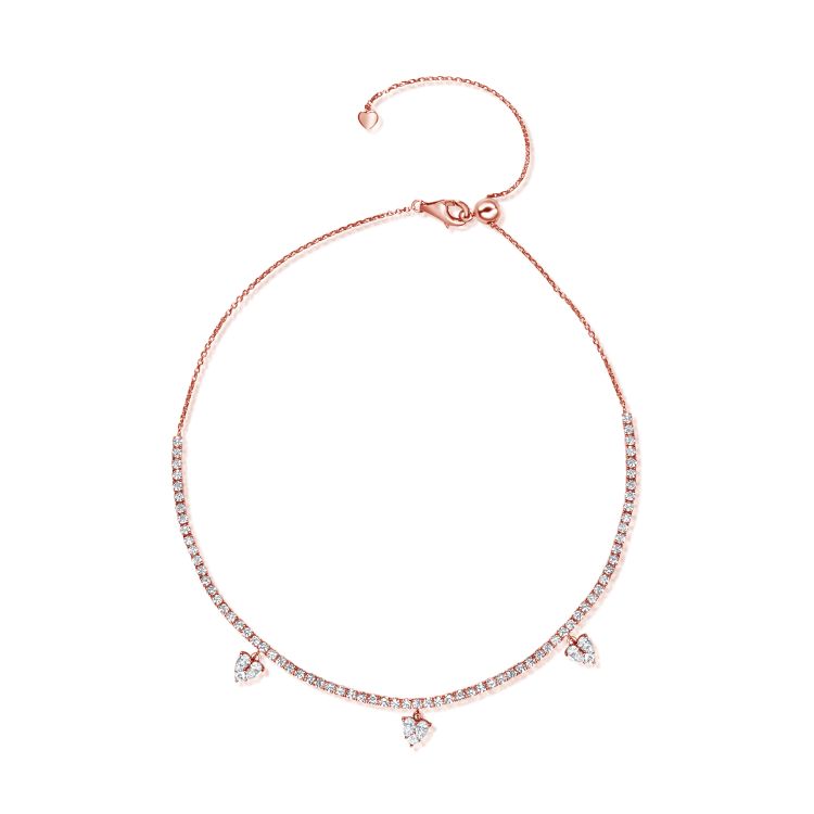 Adjustable Bolo Diamond Tennis Choker with Dangling Hearts