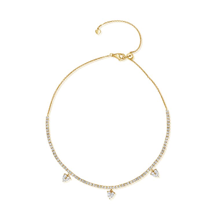 Adjustable Bolo Diamond Tennis Choker with Dangling Hearts