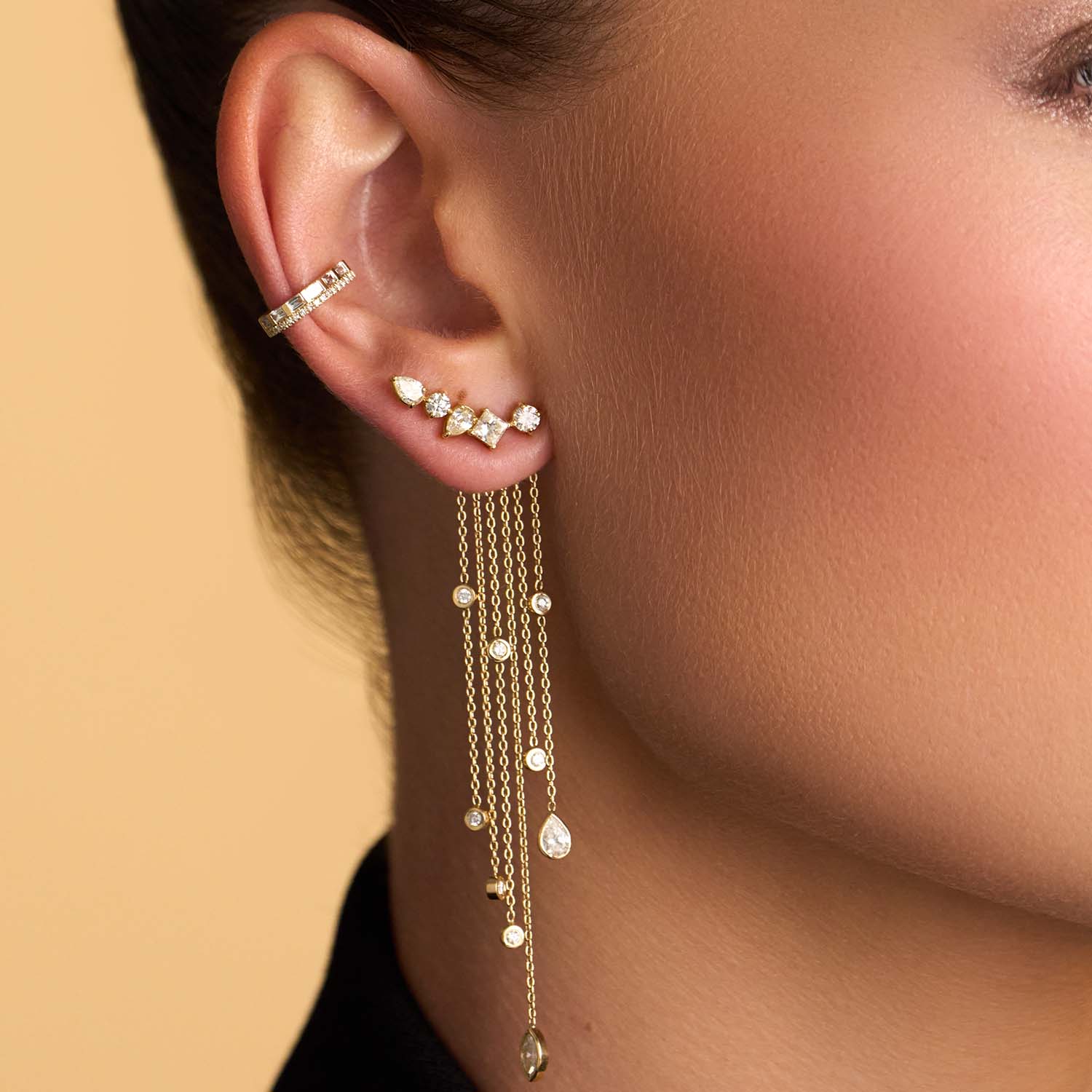Mixed Shape Bezels Diamond Tassel Earring Back Charm (PAIR)