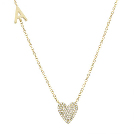 Pave Heart Initial Necklace