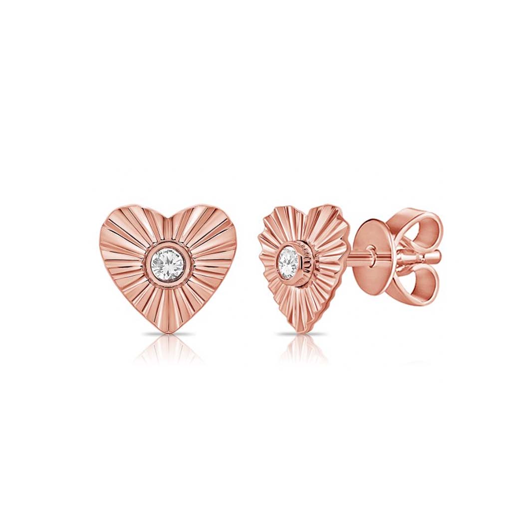 Fluted Diamond Heart Studs