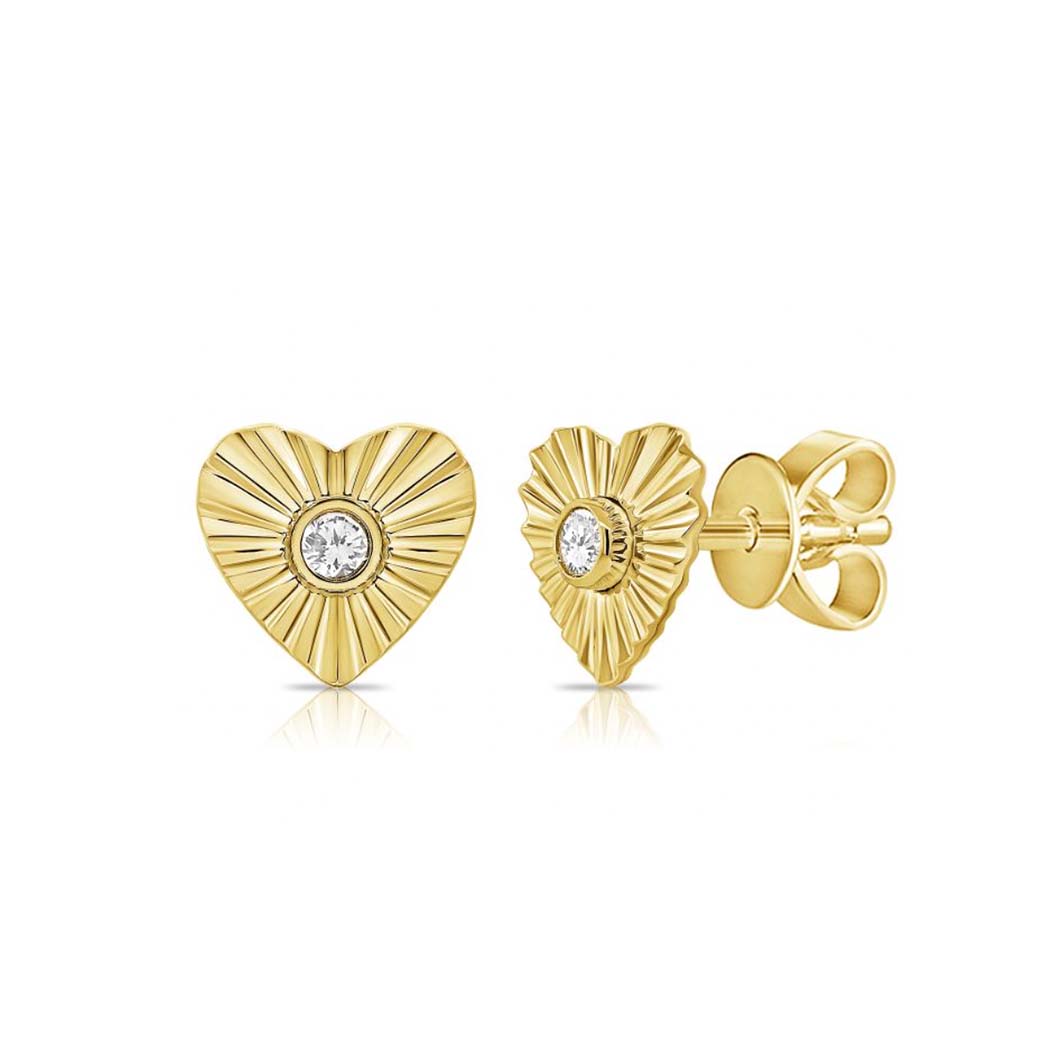 Fluted Diamond Heart Studs