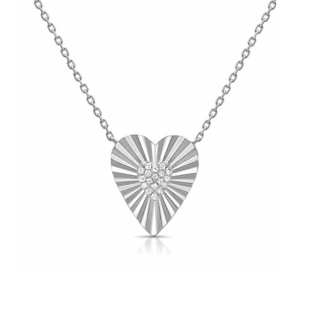 Fluted Diamond Heart Necklace