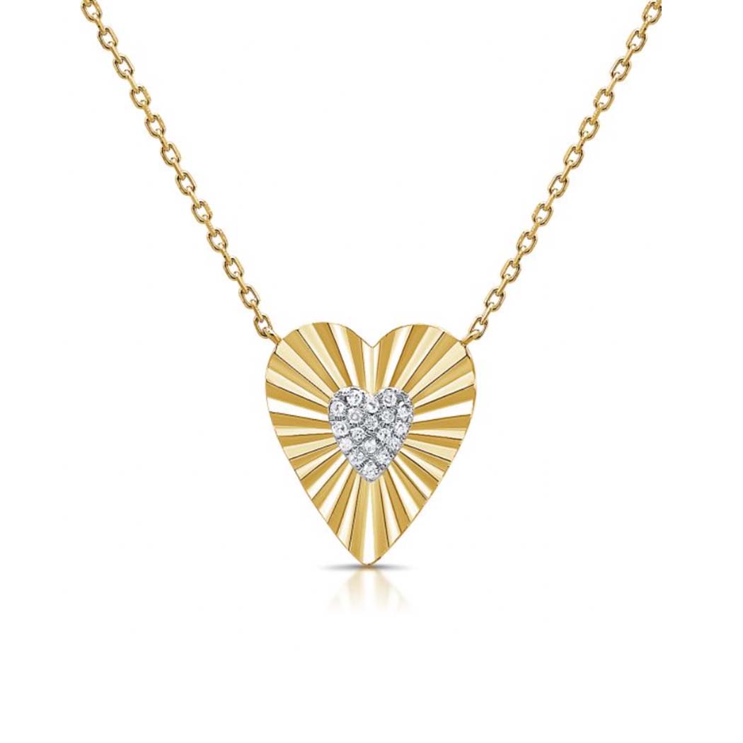 Fluted Diamond Heart Necklace